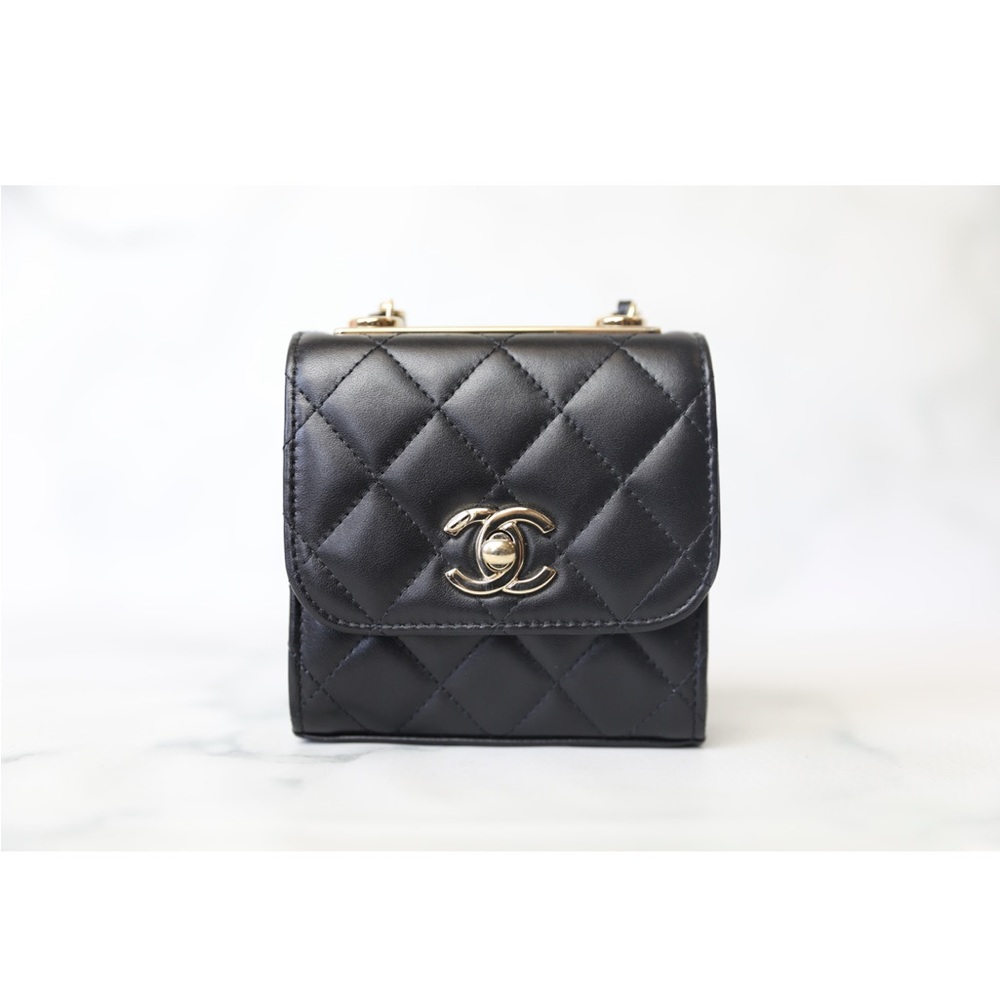 Chanel Mini Trendy, Black Lambskin with Gold Hardware, Preowned in Box WA001